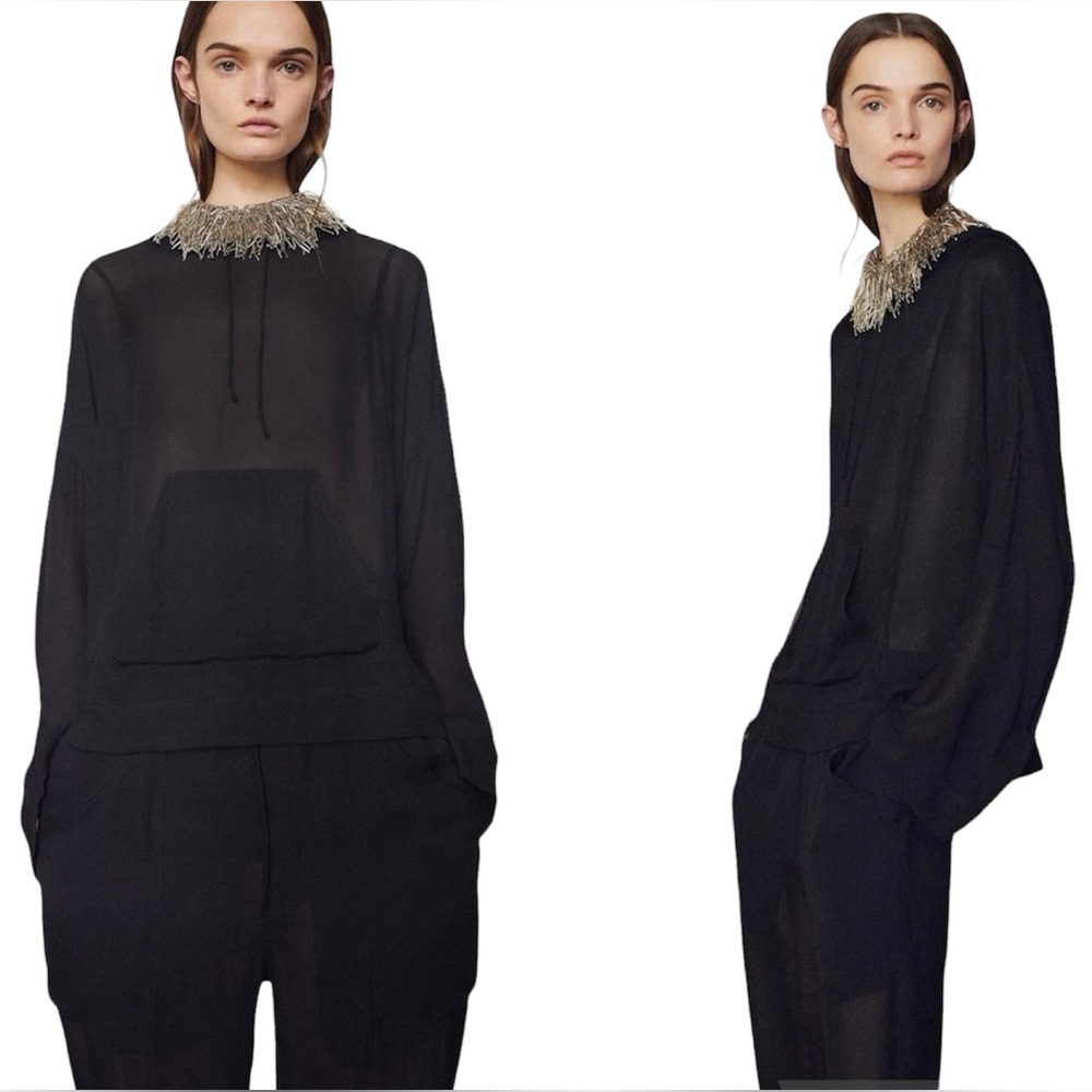 ZARA NWT Black Flowy Cargo Pants Trouser 100% Bamboo Fiber with Lining XS-S